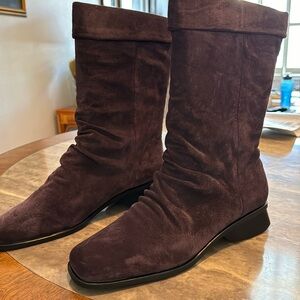Suede boots. Mid calf. Eggplant/purple. Never worn